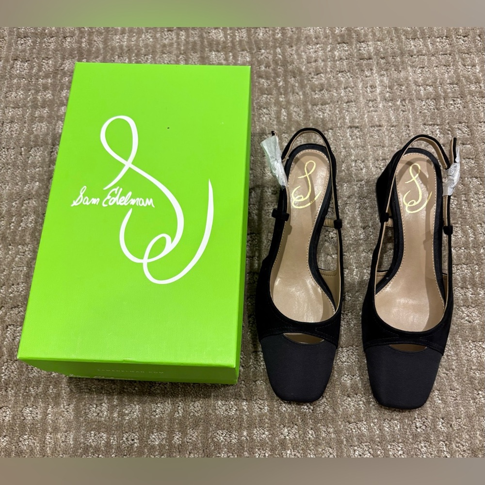 Sam Edelman Black Open-Toe Slingback Heels